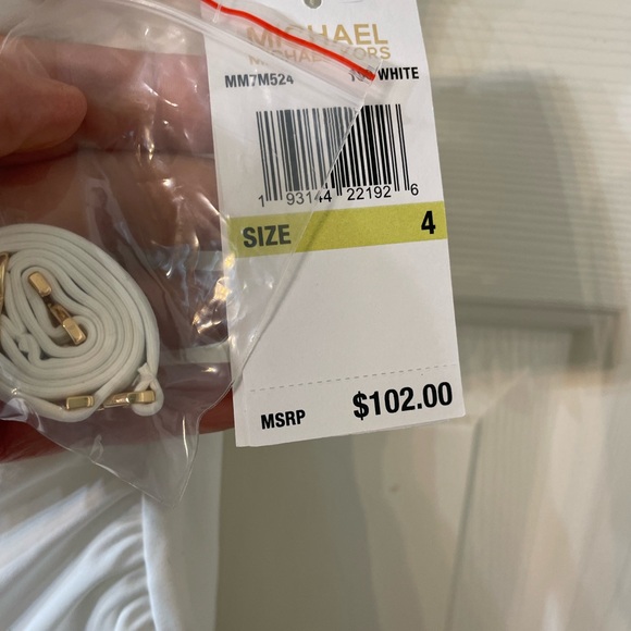 NWT MICHAEL Michael Kors Logo Ring One Shoulder One Piece Swimsuit, white - Picture 5 of 6